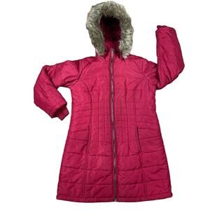 Susan Graver Long Red Hooded Women’s Jacket Coat Size Small